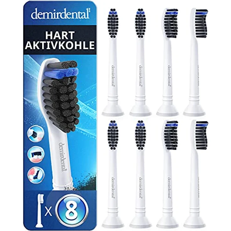 Demirdental 8er-Pack HX9058 Aufsteck-Bürsten für Philips Sonicare Ersatz-Zahnbürsten mit Aktivkohle für optimale Belagentfernung Bürsten-Köpfe hart – Bild 2