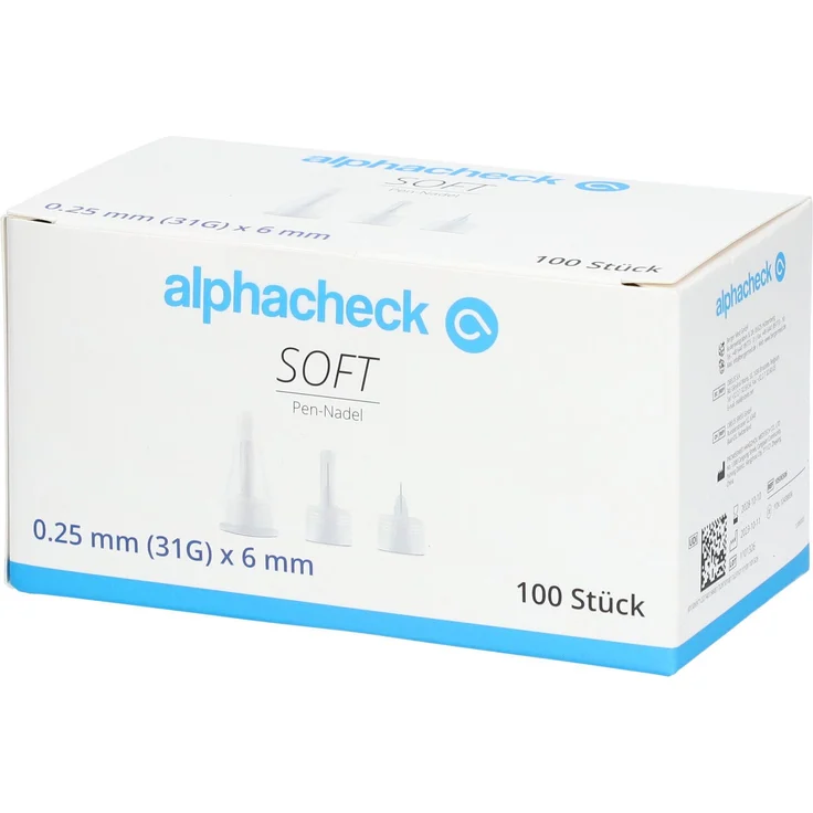 Alphacheck soft Pen-Nadeln 31 G x 6 mm, 100 Stück, komfortable und sichere Injektion
