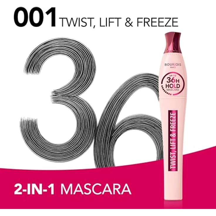 Bourjois Twist, Lift & Freeze Mascara, Schwarz, 36 Stunden Halt, extremer Lift-Effekt, 2-in-1-Bürste, tropfsichere Formel, 8 ml – Bild 3