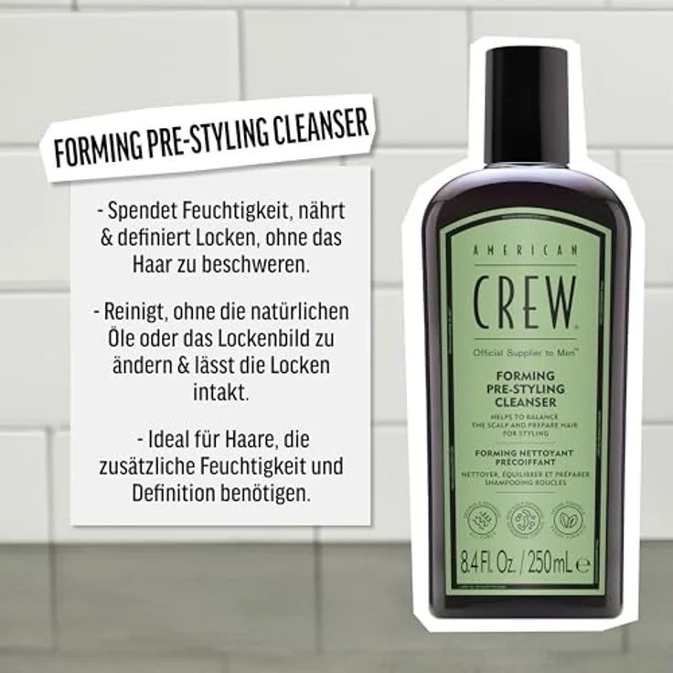 AMERICAN CREW Forming Pre-Styling Shampoo, 250 ml, lockenverstärkendes Haarshampoo für Männer, veganes Anti Frizz Shampoo für lockiges Haar, Pre-Haarstyling für definierte Locken, natürlicher Glanz – Bild 3