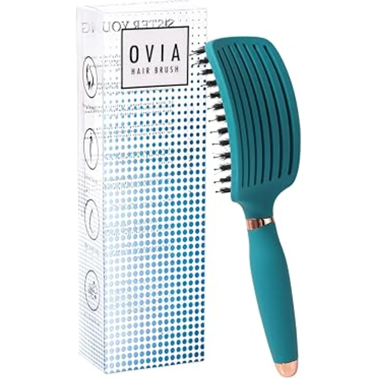 Sister Young OVIA GREEN BV, Professionelle No Tangle Bürste mit Wildschweinborsten und belüftetem Bürstenkörper für glattes, glänzendes Haar – Bild 1