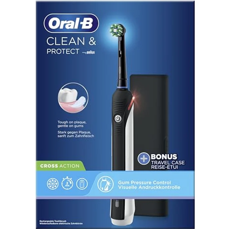Braun Oral-B elektrische Zahnbürste Clean & Protect Cross Action Black Edition mit Reise-Etui, visuelle Andruckkontrolle und 2 Wochen Akkulaufzeit – Bild 5