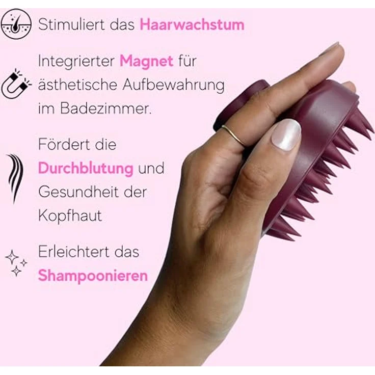 Bellody® Original Kopfhaut Massagebürste, sanfte Kopfhautmassage und Haarwachstumsstimulation, integriertem Magnet, Bordeaux Red – Bild 2