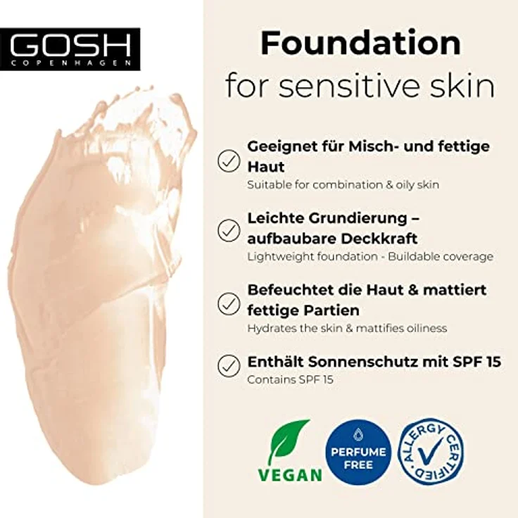 Gosh Copenhagen HYDRAMATT Foundation 30 ml Nr. 004R, leichte Deckkraft, feuchtigkeitsspendend, Farbe Light Red/Warm – Bild 2