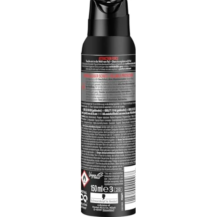 Fa Deospray Men Attraction Force, 6er Pack, 150 ml pro Flasche, 48h Deo-Schutz, vegane Formel – Bild 3