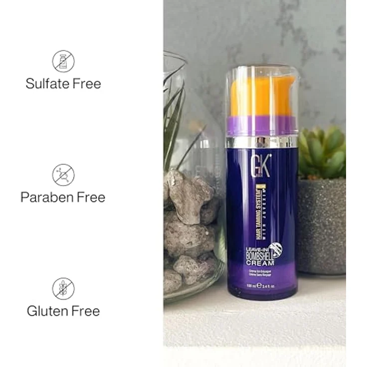 GK HAIR Global Keratin Leave In Bombshell Purple Cream (100ml/3.4 Fl Oz) für blondes geschädigtes Haar - Pflegend, Glättend, Feuchtigkeitsspendend, Frizz Control, entfernt gelbe Brassy-Töne und Flyaways – Bild 2