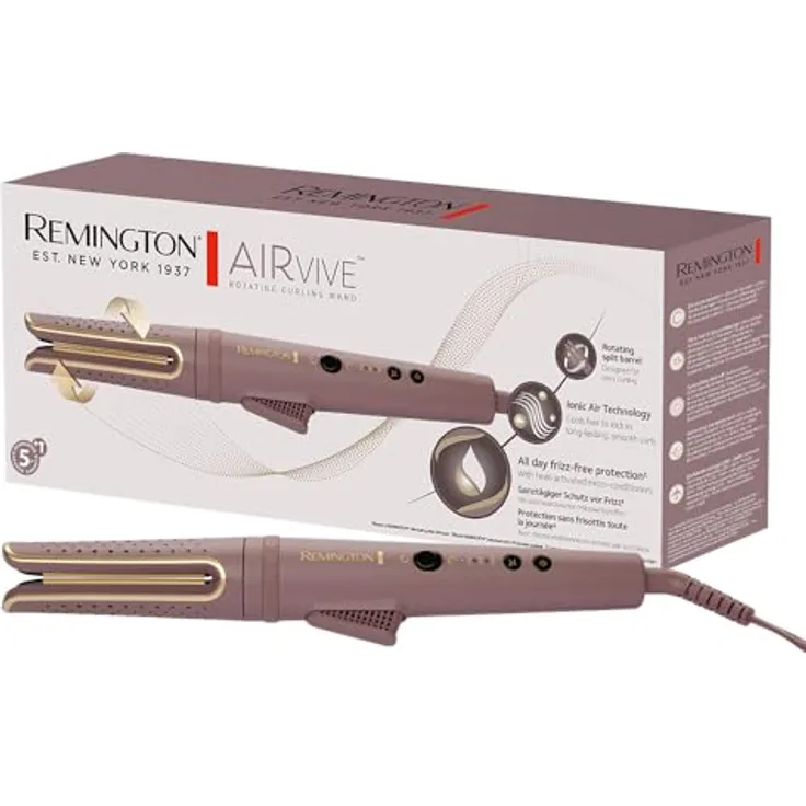 Remington Rotating Curler AIRvive CI8930, rotierender Lockenstab mit IONIC AIR-Technologie und Anti-Frizz-Formel, rot