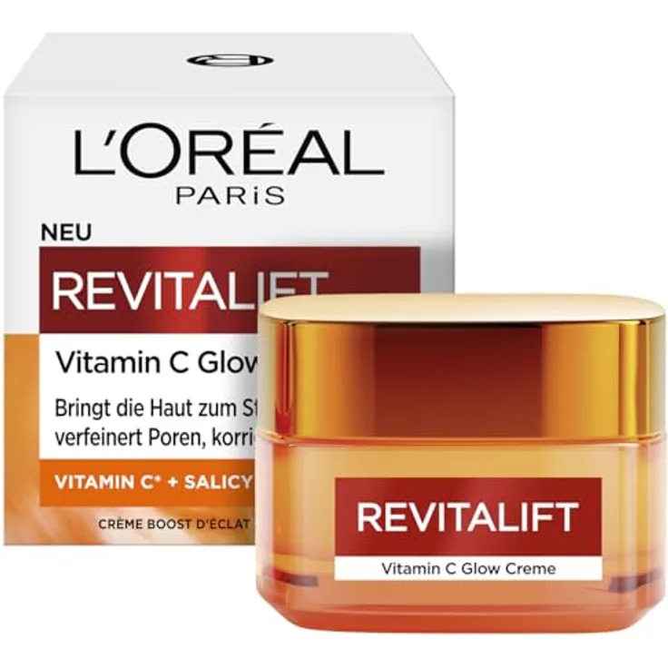 L'Oréal Paris Revitalift Vitamin C Brightening Cream, Gesichtscreme für strahlende Haut mit Vitamin C & Salicylsäure, 50 ml