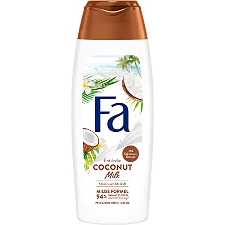 Fa Duschcreme Coconut Milk (250ml), pflegendes Duschgel mit natürlichem Kokosnuss-Extrakt und exotisch-pflegendem Duft, 94% natürliche Inhaltsstoffe