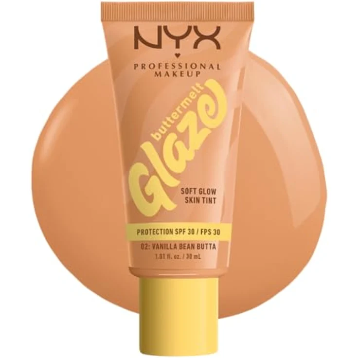 NYX PROFESSIONAL MAKEUP Buttermelt Glaze Foundation, LSF 30, 30 ml, Farbton: 02 Vanilla Bean Butta, mit Sheabutter, Mangobutter und Niacinamide – Bild 1