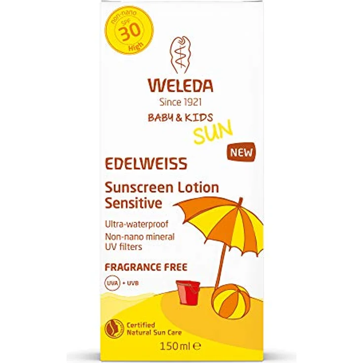 WELEDA Baby und Kids Edelweiss Sensitiv Sonnenmilch LSF 30, sofortiger Naturkosmetik Sonnenschutz mit UV-Filtern für Babys, Kinder und sensible Haut, parfümfrei und wasserfest (1 x 150 ml) – Bild 2