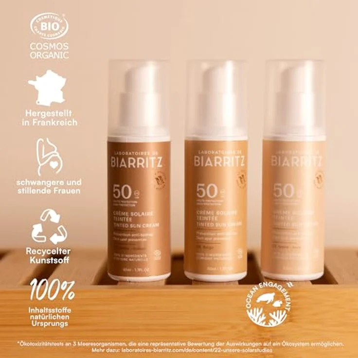 Laboratoires de Biarritz Getönte Sonnencreme Gesicht Elfenbein LSF50 Bio-zertifiziert Hydriert Mattiert Sorgt für gesundes Strahlen 50 ml Made in France – Bild 4