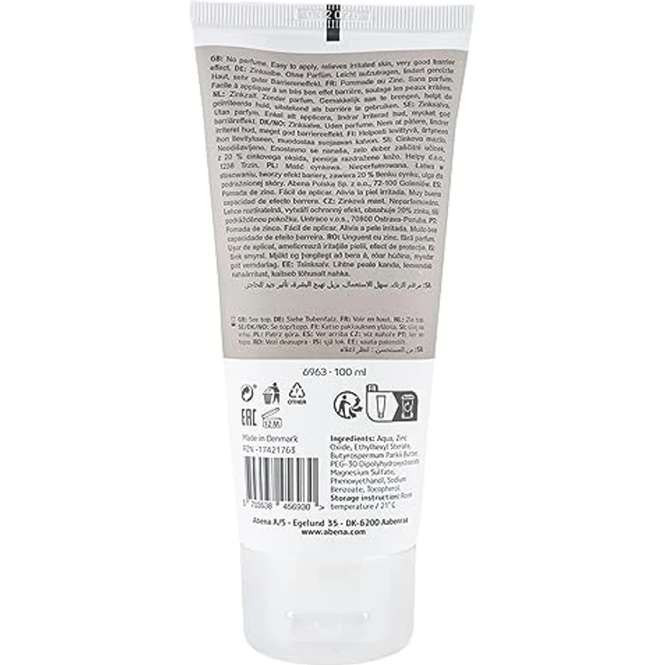ABENA Zinksalbe 100ml, 12 PACK, Schutzcreme mit 20% Zinkoxid, beruhigend & schnell einziehend, Frei von Duftstoffen, Dermatologisch getestet – Bild 2