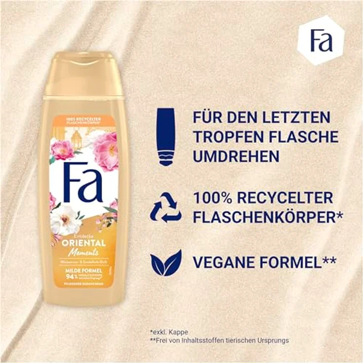 FA Duschgel Oriental Moments (1x 250ml), Pflegende Duschcreme mit 95% natürlichen Inhaltsstoffen, Wüstenrose & Sandelholz Duft – Bild 5