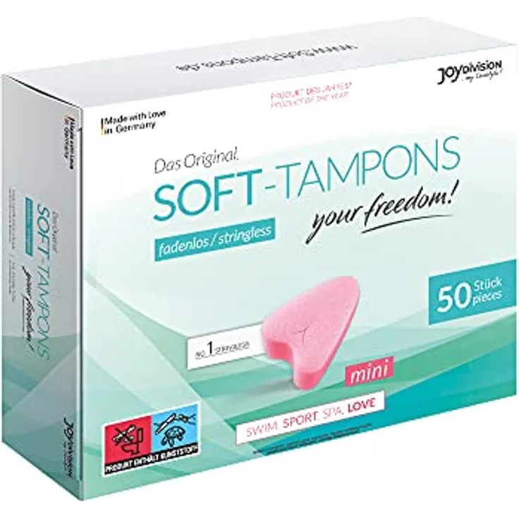 JOYDIVISION Soft-Tampons "mini", fadenlose Tampons für Sauna und Schwimmen, 50er Schachtel, dermatologisch getestet, 100% deutsche Herstellung