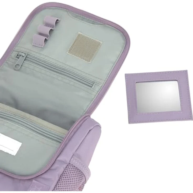 LÄSSIG Kulturbeutel Mini Washbag Set, 2-tlg., Lilac mit abnehmbarem Spiegel und Patches – Bild 6