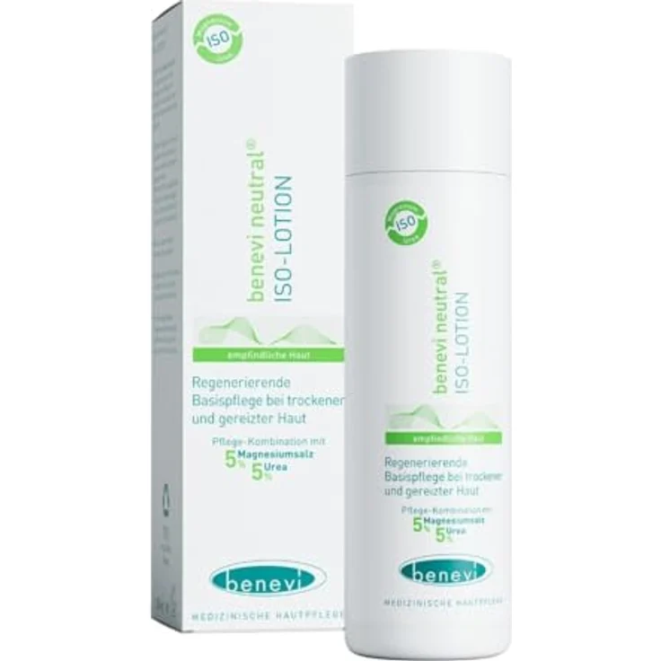 beneví neutral ISO-Lotion 200ml, Bodylotion für sehr trockene Haut mit 5% Urea und 5% Magnesium, wohltuender Schutzfilm, ohne Duftstoffe, Made in Germany – Bild 1