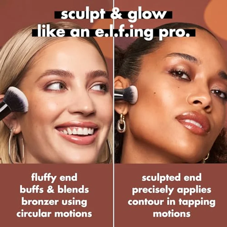 e.l.f. Camo Liquid Bronzer & Contour Duo Brush, Doppelseitiger Gesichts-Make-up-Pinsel mit Synthetischen Borsten, Vegan & Tierversuchsfrei für einen definierten Sun-Kissed Teint – Bild 3