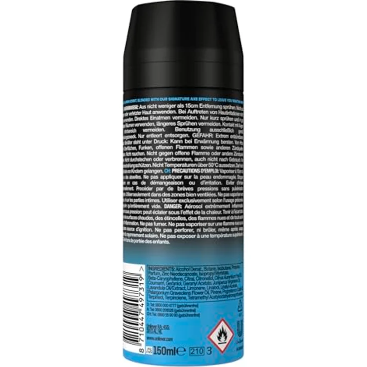 Axe Bodyspray Ice Chill Deo, Aluminiumfrei, 48h Schutz vor Körpergeruch, 150 ml, mit gefrorener Minze und Zitrone – Bild 4