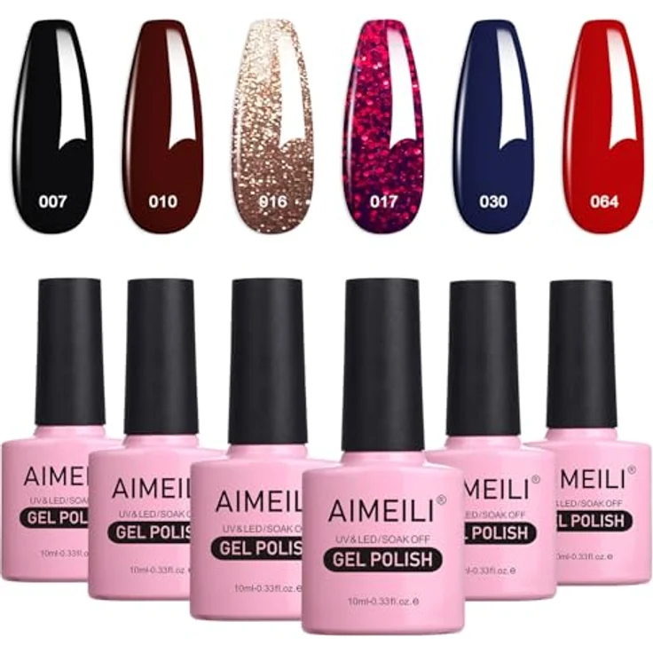 AIMEILI UV LED Gellack Gel Nagellack Set, 6 x 10ml, ablösbar, hochglänzend, kratzfest, Kit Nummer 21 – Bild 1