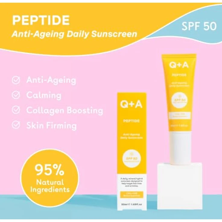 Q+A Peptide schützende Gesichtscreme SPF 50, 50 ml, UVA/UVB Schutz gegen Hautalterung, für alle Hauttypen – Bild 2