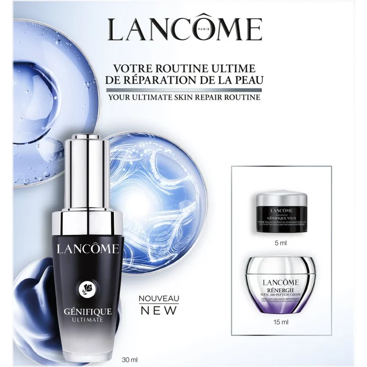 Lancôme Génifique Ultimate Serum Geschenkset, Augenpflege mit 30 ml Serum, 15 ml Antifaltencreme und 5 ml Augencreme
