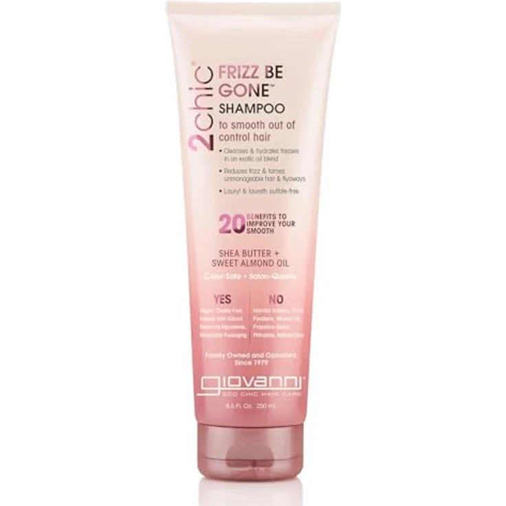 Giovanni 2chic Frizz Be Gone Shampoo, 250ml, feuchtigkeitsspendende Formel mit Sheabutter und Ölen zur Reduzierung von Frizz und Verbesserung der Haarstruktur – Bild 1