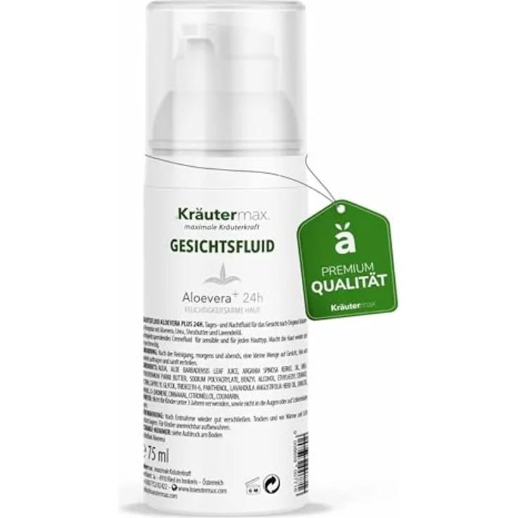 Kräutermax. Aloe Vera Fluid Creme Gesichts Gesichtscreme für die Gesichtspflege, 75 ml - Aloe Vera Extrakt, strahlend schöner Teint, ohne bedenkliche Inhaltsstoffe
