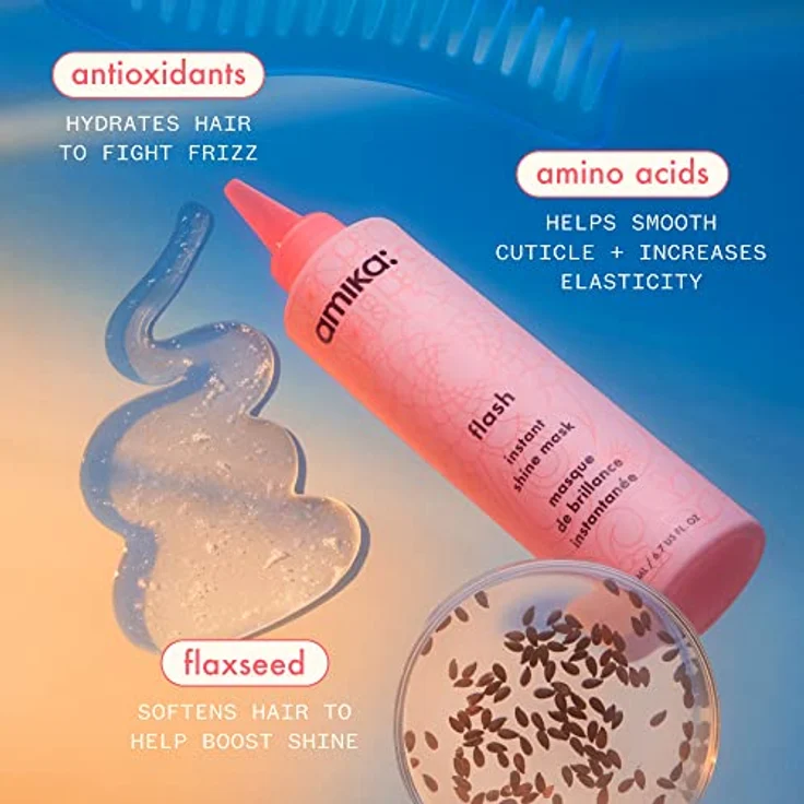 amika Flash Instant Shine Mask 200 ml | 60-Sekunden-Glanzmaske mit Antioxidantien, Kokosnusswasser & Leinsamen – Anti-Frizz Pflege für seidig weiches, glanzvolles Haar – Bild 3