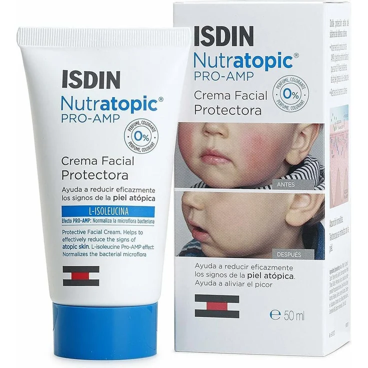 Isdin Nutratopic Pro-AMP, Gesichtscreme für empfindliche Haut, 24h Feuchtigkeit, 50 ml, parfümfrei