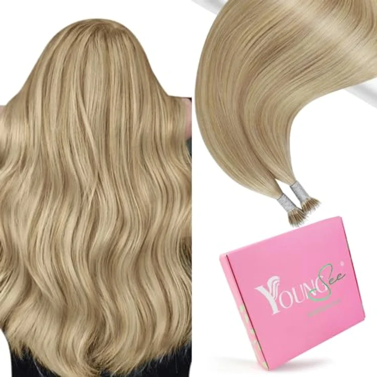 YoungSee Nanoring Extensions, Echthaar in Blond und Goldblond, 35cm, 50g, ohne Kleber oder Hitze, nahtlos und wiederverwendbar – Bild 1