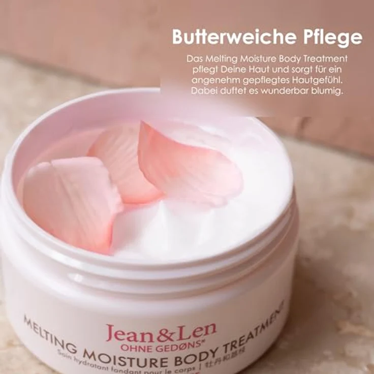 Jean & Len Melting Moisture Body Treatment Peony & Lychee, pflegende Body Butter für normale Haut, 200 ml, vegan, ohne Parabene und Silikone – Bild 4