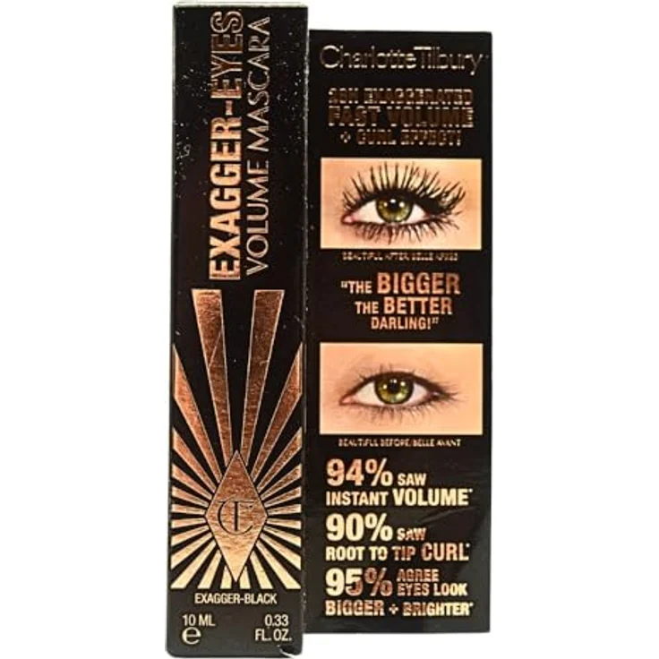 Charlotte Tilbury Exagger-Eyes Volume Mascara, 10 ml, tiefschwarz, wischfest mit langer Haltbarkeit, für bis zu 28 Stunden Volumen – Bild 2