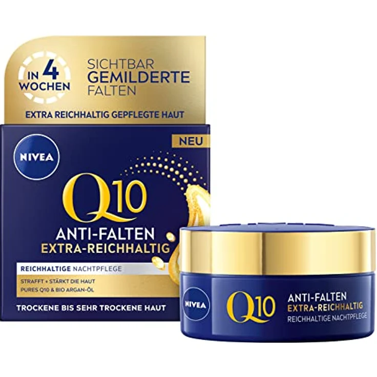 NIVEA Q10 Anti-Falten Nachtpflege, Nachtcreme für trockene Haut mit Coenzym Q10 und Bio Argan-Öl, feuchtigkeitsspendende Anti-Falten Gesichtspflege, Q10 Power Extra-Reichhaltige Nachtpflege, (50 ml) – Bild 1