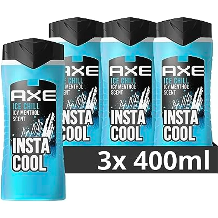 Axe 3-in-1 Duschgel & Shampoo Ice Chill XL für Körper, Gesicht und Haar mit gefrorener Minze und Limone - 3x 400 ml
