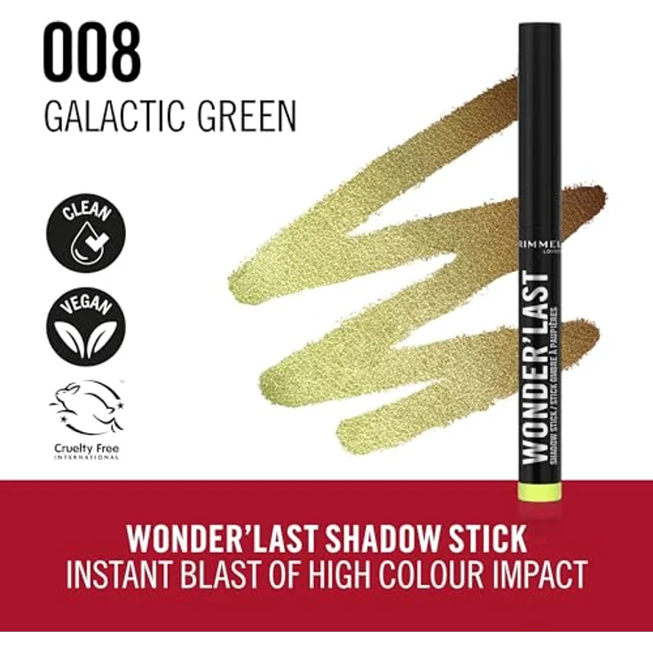 Rimmel Wonder'Last Lidschatten-Stift 008 Galactic Green, veganer Eyeliner mit Glitzereffekt, 1,64 g – Bild 2