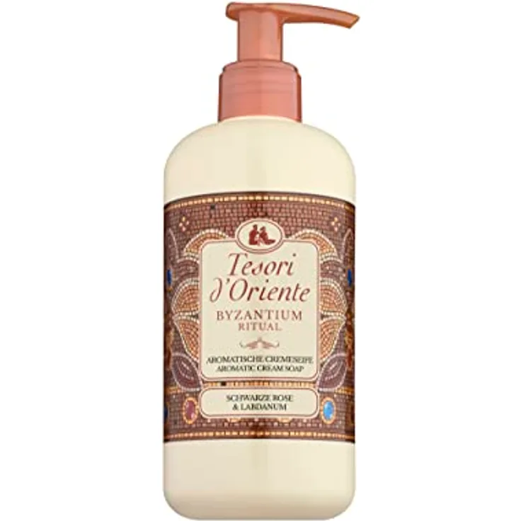 Tesori d'Oriente Cremeseife 'Byzantium', 300 ml, aromatische Cremeseife mit schwarzer Rose und Labdanum, Duschseife zum Händewaschen, Wellness-Rituale für Körper & Sinne