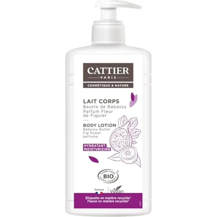 CATTIER PARIS Feuchtigkeitsspendende Körperlotion Babassubutter - Feigenblütenduft - vegane Körpercreme - Etikett aus 100% recyceltem Kunststoff - 500ml