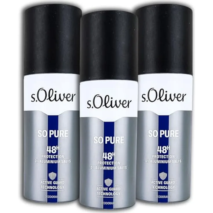 s.Oliver SO PURE Men Deo Spray, 3er Pack 150 ml, Deodorant
