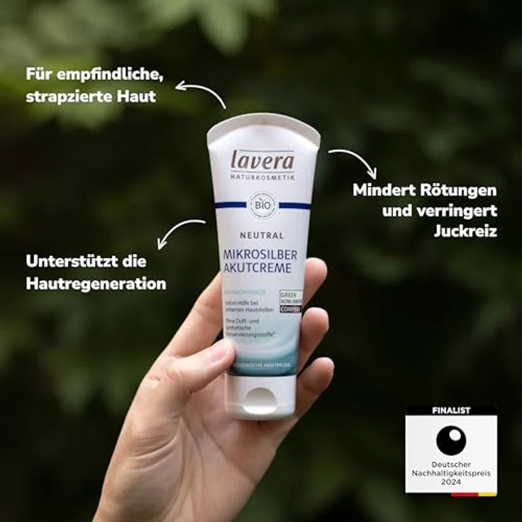lavera Neutral Akutcreme mit Mikrosilber - Bio Nachtkerze - 75ml, Sofortige Hilfe bei Hautirritationen, Neurodermitis - Natürliche medizinische Hautpflege, vegan - Naturkosmetik Creme – Bild 2