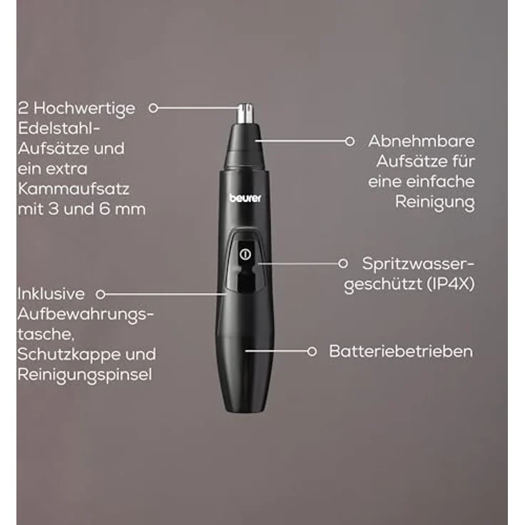 BEURER Augenbrauentrimmer Präzisionstrimmer MN2X - Zuverlässiges Trimmen von Augenbrauen und Nasen- oder Ohrhaaren, spritzwassergeschützt – Bild 6