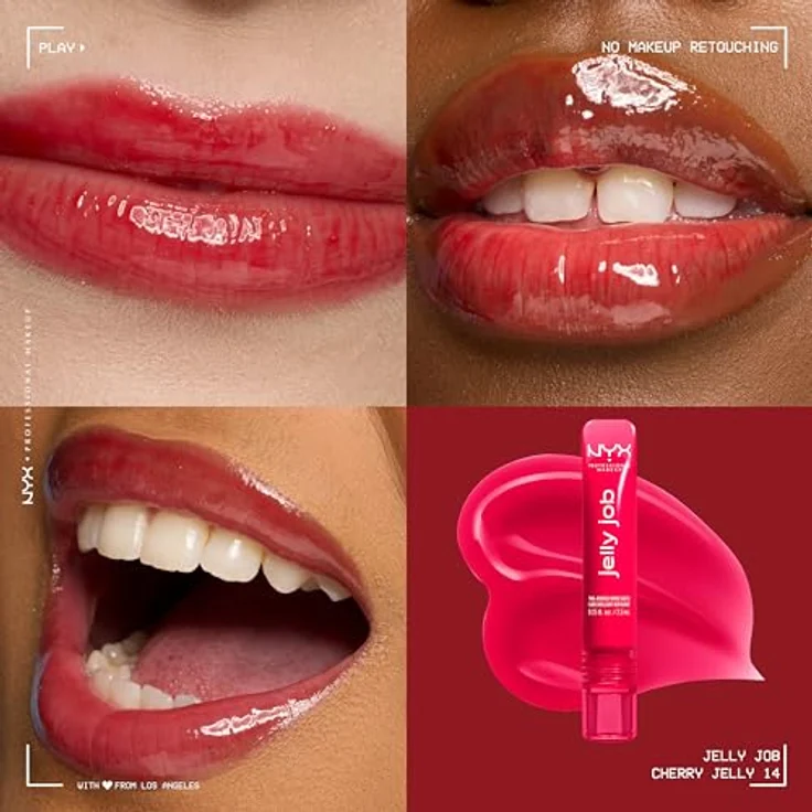 NYX PROFESSIONAL MAKEUP Jelly Job Peptide Infused Jelly Gloss, voluminöser Glanz für volle Lippen, Cherry Jelly – Bild 2