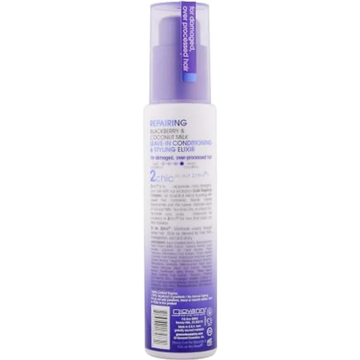 Giovanni 2chic Repairing Leave-in Conditioning & Styling Elixir, 118 ml, für beschädigtes und trockenes Haar, Anti-Frizz, mit Brombeeren und Kokosnuss – Bild 2