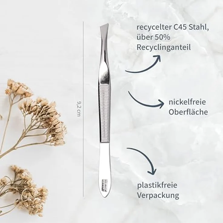 Niyok® Pinzette aus Solingen mit schräger Spitze, Profi Augenbrauenpinzette aus C45 Stahl, nickelfrei, Made in Germany – Bild 2