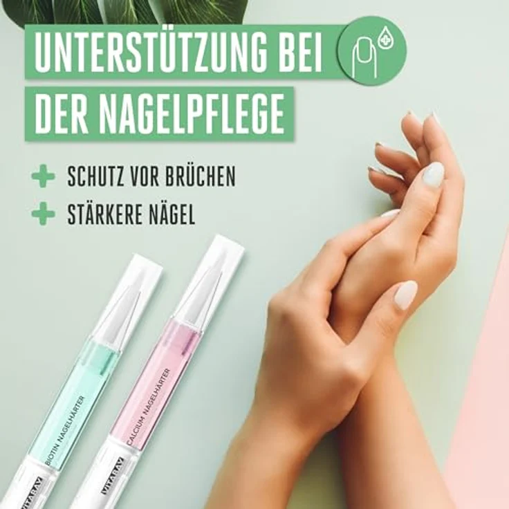 Vitabay Nagelhärter Duo Set 2x 2 ml Nagelpflegestift mit Calcium und Biotin - Nagelpflege brüchige Nägel Nail repair extra stark - Vegan und ohne Zusatzstoffe - Vitabay - Nagelpflegeprodukte für feste Nägel – Bild 4
