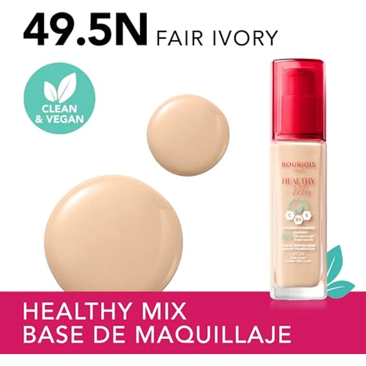 Bourjois Healthy Mix Foundation, feuchtigkeitsspendende Foundation mit Anti-Fatigue-Wirkung, 30 ml, Farbe 49.5 Fair Ivory – Bild 4