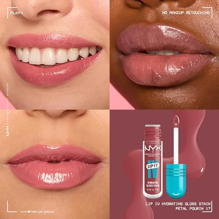 NYX Professional Makeup LIP IV Glanz Lipgloss, feuchtigkeitsspendender Lip Tint in Petal Pourin, 5 ml – Bild 2