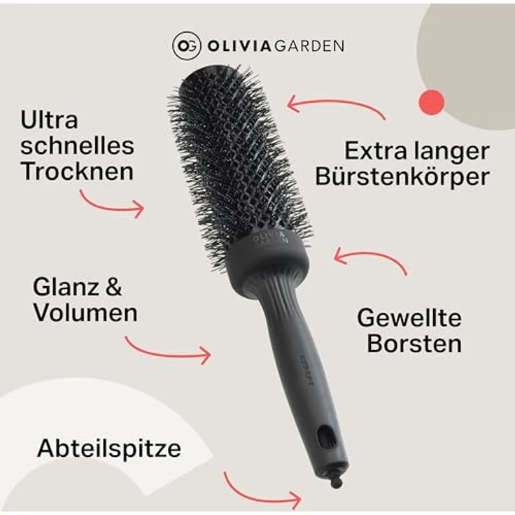 OLIVIA GARDEN Rundbürste EXPERT BLOWOUT SPEED Wavy Bristles Black Label, extralanger Bürstenkörper für 25 % schnelleres Trocknen – Bild 8