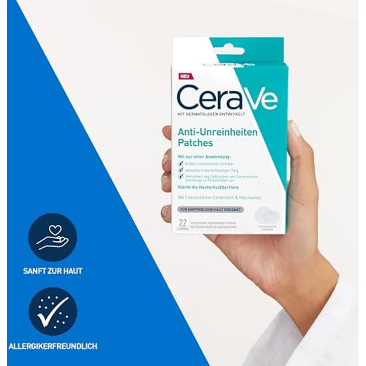 CeraVe Anti-Unreinheiten Patches, transparente Hydrokolloid-Pickel-Pflaster mit Niacinamid für unreine und zu Akne neigende Haut – Bild 2