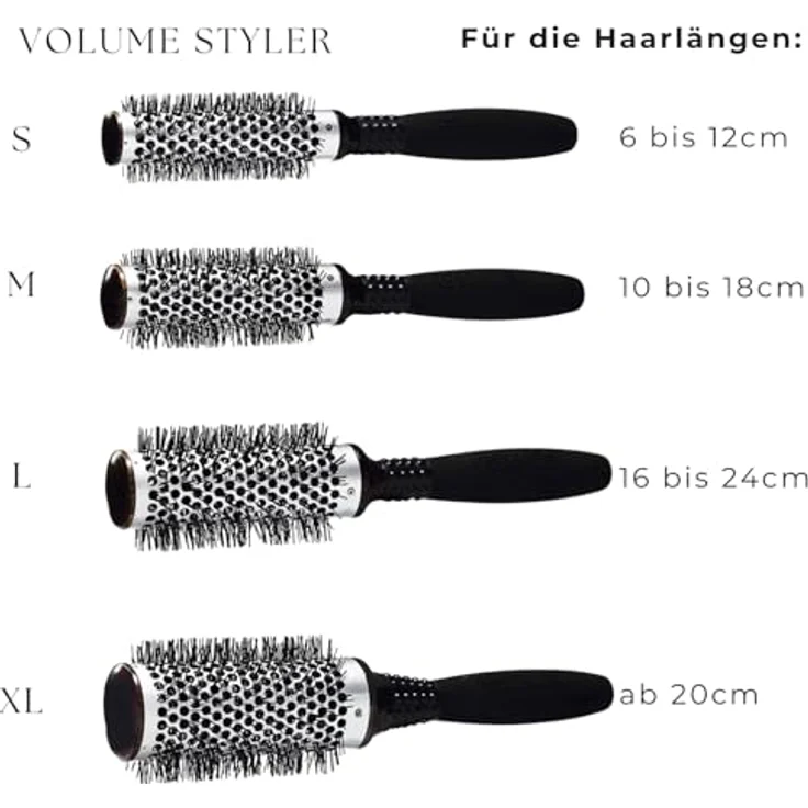genuine haircare - VOLUME STYLER L Rundbürste für 16-24 cm langes Haar, ultraleicht mit Ceramic Thermo-Hülse, antistatisch, für Volumen-Styling, schwarz – Bild 4